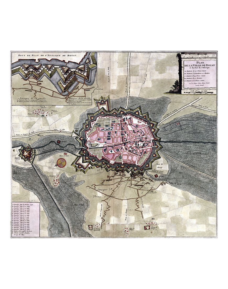 Plan ancien de Douai vers 1700 par Beck et Bailleul – vue complète