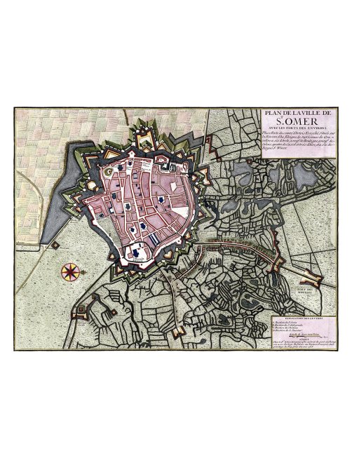Plan ancien de Saint-Omer vers 1700 avec fortifications et marais Plan ancien de Saint-Omer vers 1700 avec fortifications et marais