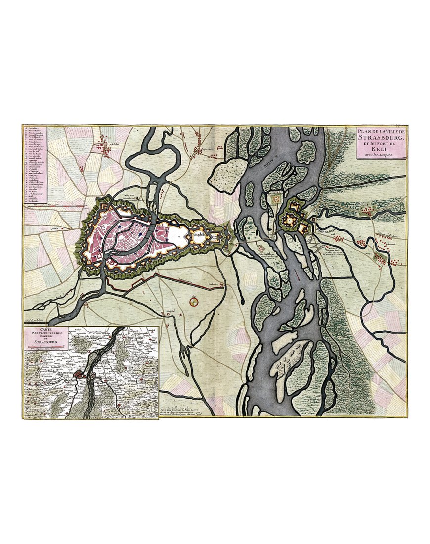 Plan ancien de Strasbourg et du fort de Kehl vers 1700 – vue d’ensemble