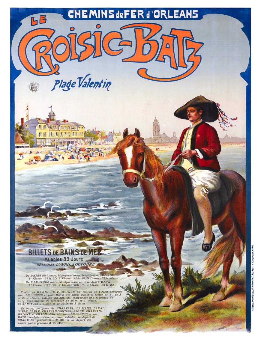 Réédition d'une affiche publicitaire des Chemins de fer Orléans représentant Le Croisic-Batz
