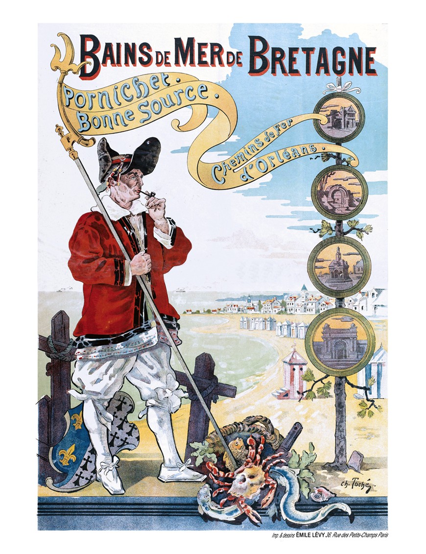 Affiche des Chemins de fer Orléans vantant les bains-de-mer de Bretagne et Pornichet