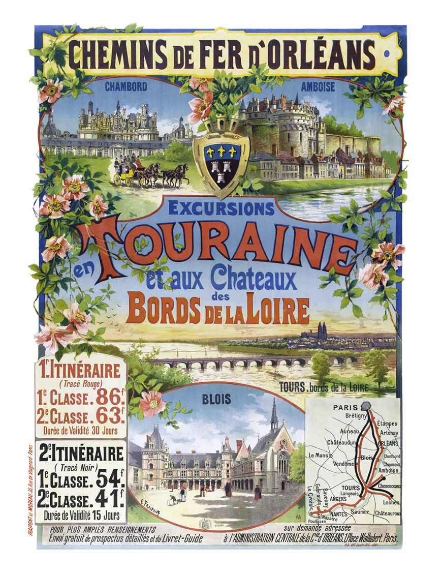 Affiche Chemins de fer Orléans - Excursions en Touraine et Châteaux