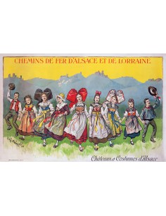 Affiche Chemins de fer Alsace Lorraine - Châteaux et Costumes