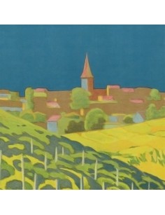 Détail de l’affiche – village alsacien traditionnel avec vignes et maisons typiques