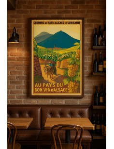 Affiche murale dans une décoration de bistrot – ambiance chaleureuse et rétro autour du vin d’Alsace