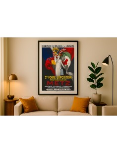 Affiche vintage de la Foire de Metz 1929 encadrée dans un intérieur moderne