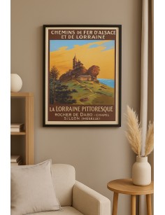 Affiche Rocher de Dabo encadrée dans une décoration murale chaleureuse
