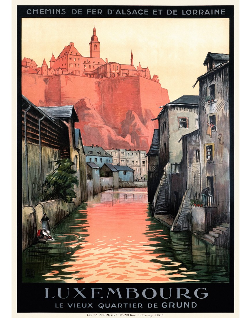 Affiche vintage – Chemins de fer d’Alsace et de Lorraine – Luxembourg, quartier du Grund