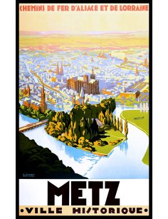 Affiche vintage – Metz, cathédrale et pont sur la Moselle
