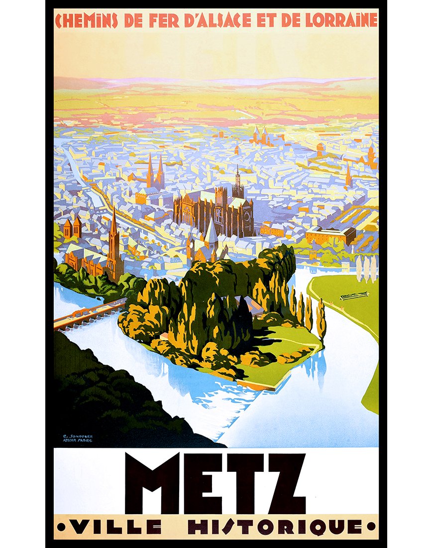 Affiche vintage – Metz, cathédrale et pont sur la Moselle