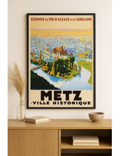 Affiche Metz cathédrale et pont encadrée dans une décoration murale élégante