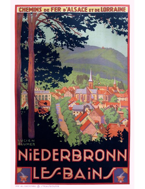 Affiche vintage – Niederbronn-les-Bains, vue sur la ville thermale Affiche vintage – Niederbronn-les-Bains, vue sur la ville thermale