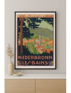 Affiche Niederbronn-les-Bains encadrée dans un intérieur mural sobre