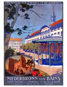 Affiche vintage – Niederbronn-les-Bains, casino et kiosque animé