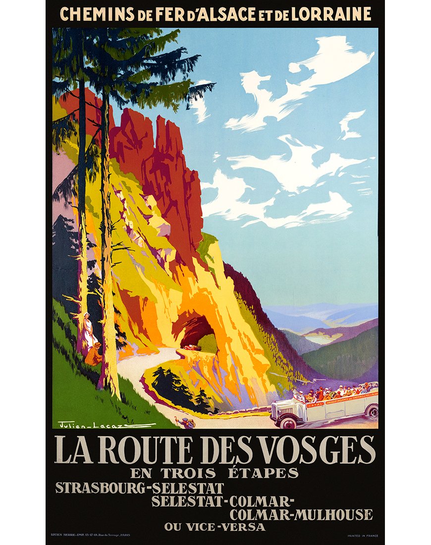 Affiche vintage – Route des Vosges entre Strasbourg, Colmar et Mulhouse