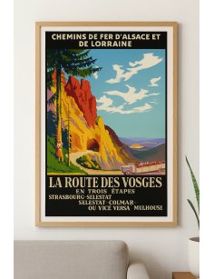 Affiche vintage encadrée Route des Vosges dans une décoration intérieure