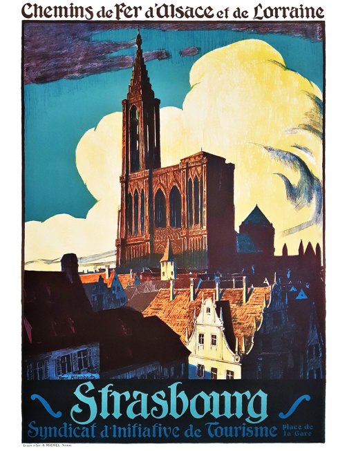Affiche vintage – Strasbourg, reproduction des Chemins de fer d’Alsace et de Lorraine Affiche vintage – Strasbourg, reproduction des Chemins de fer d’Alsace et de Lorraine