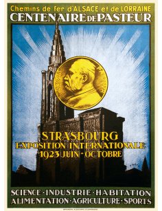 Affiche vintage Chemins de fer d’Alsace et de Lorraine Centenaire Pasteur Strasbourg 1923