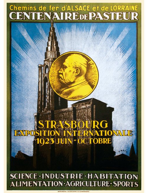 Affiche vintage Chemins de fer d’Alsace et de Lorraine Centenaire Pasteur Strasbourg 1923 Affiche vintage Chemins de fer d’Alsace et de Lorraine Centenaire Pasteur Strasbourg 1923