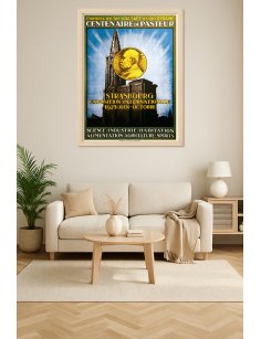 Affiche vintage Chemins de fer d’Alsace Centenaire Pasteur Strasbourg 1923 en situation décorative