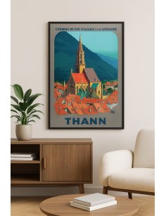 Affiche vintage Chemins de fer d’Alsace Thann en situation décorative