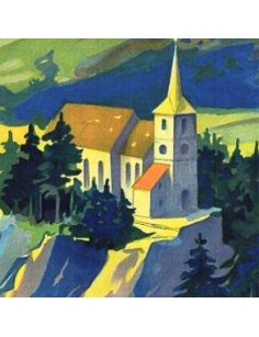Détail église de l’affiche Chemins de fer d’Alsace Oderen