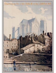 Affiche vintage Chemins de fer d’Alsace Le Vieux Metz, vue complète avec cathédrale
