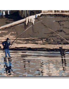 Détail des pêcheurs de l’affiche Chemins de fer d’Alsace Le Vieux Metz